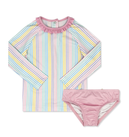 SUN AND SAND RASH GUARD PETUNIA PINSTRIPE