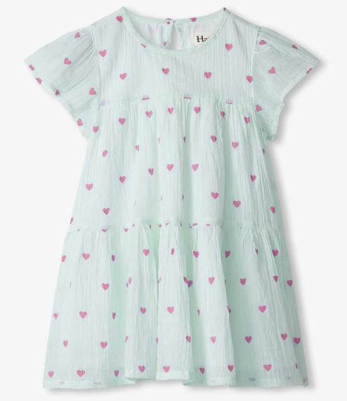 Little Hearts Woven Puff Dress