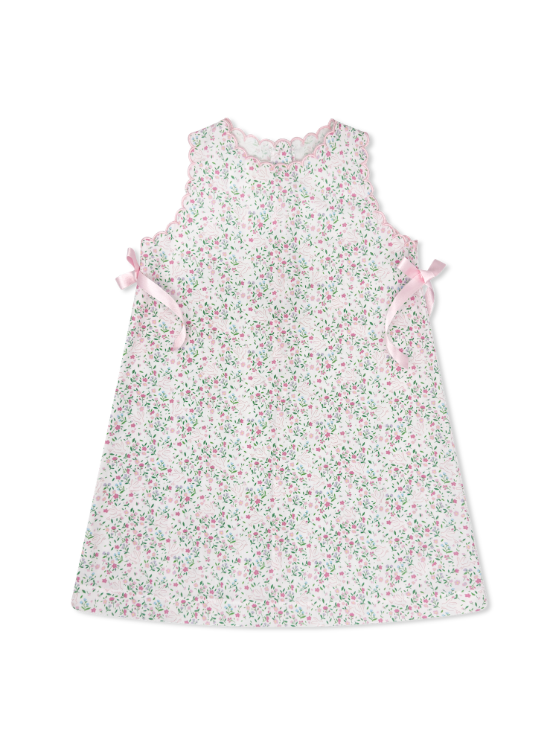 Shelley Dress - Belle Bunny Floral w/ Pink Scallop and Bows - Tween