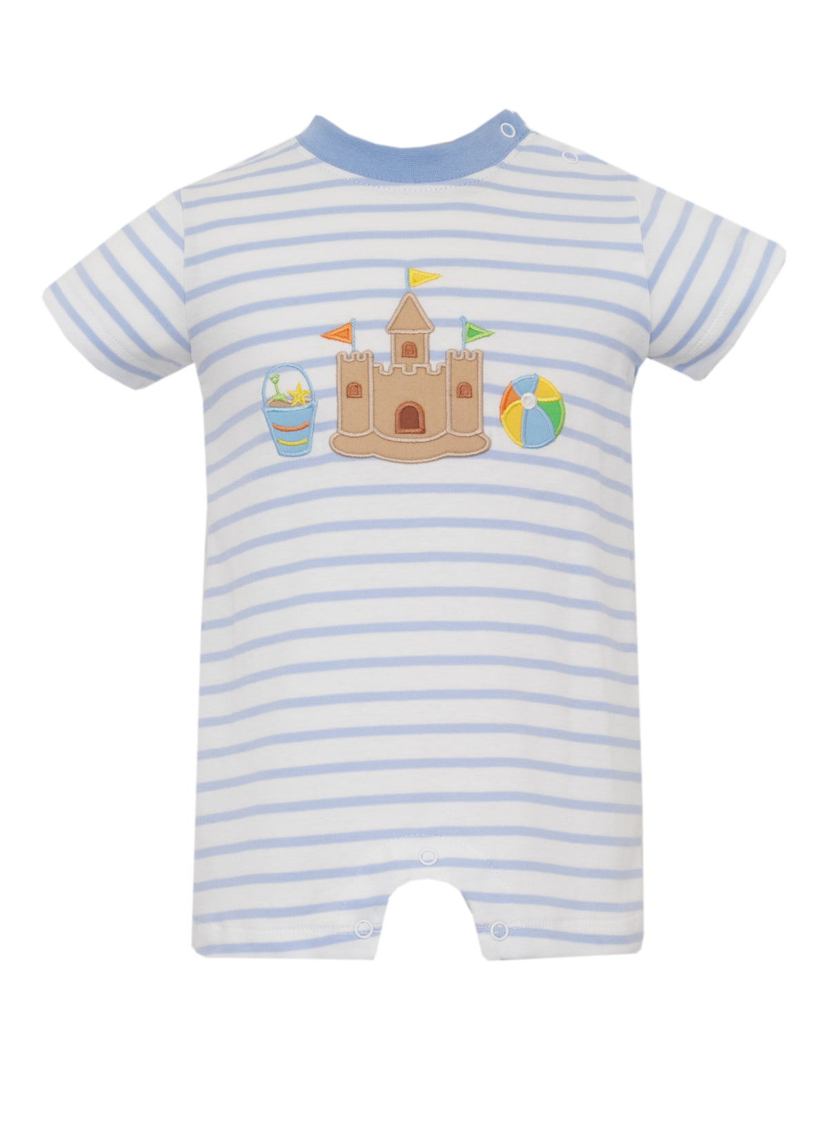 Sand Castle Boy's Blue Knit Stripe Short Romper
