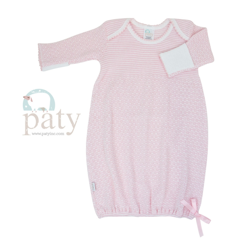 Paty Knit Overlap Gown with bow #215 - Pink w/Pink Trim