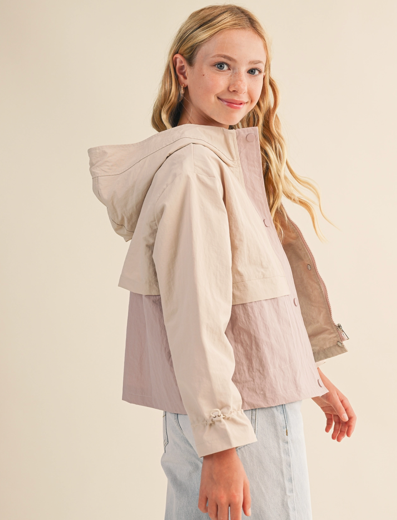 Hooded Windbreaker w/ Cinch Cuff - Tween