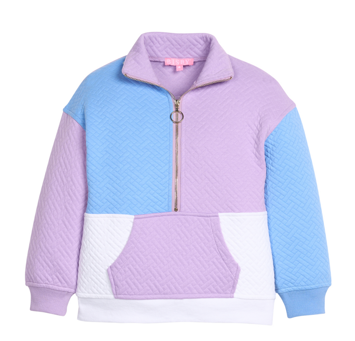 Color Block Pullover - Lavender & Blue Quilted Trellis - Tween