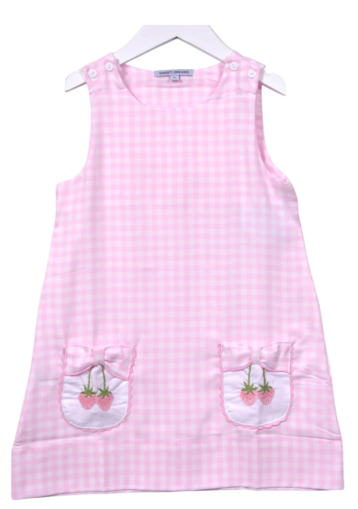Strawberry Embroidered Pink Gingham Dress