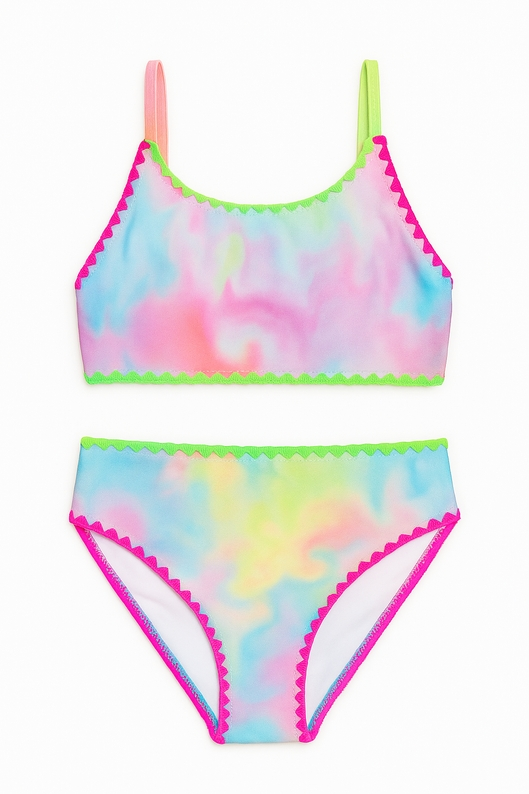 Luna Marble Print Bikini Swimsuit with Embroidered Trim