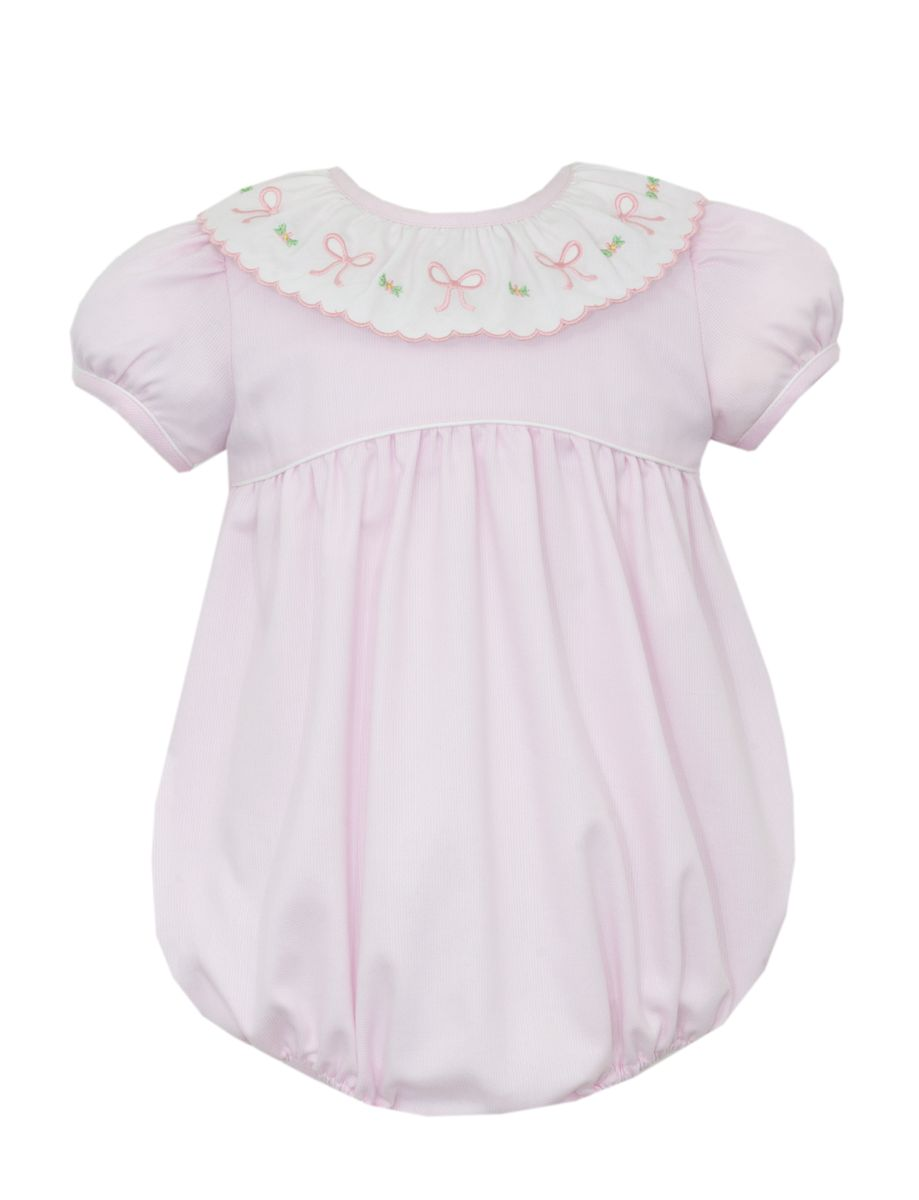 GROUP 3 - Pink pique girl´s bubble w/white ruffle collar w/ embroidered pink bows (3002F-CS27)