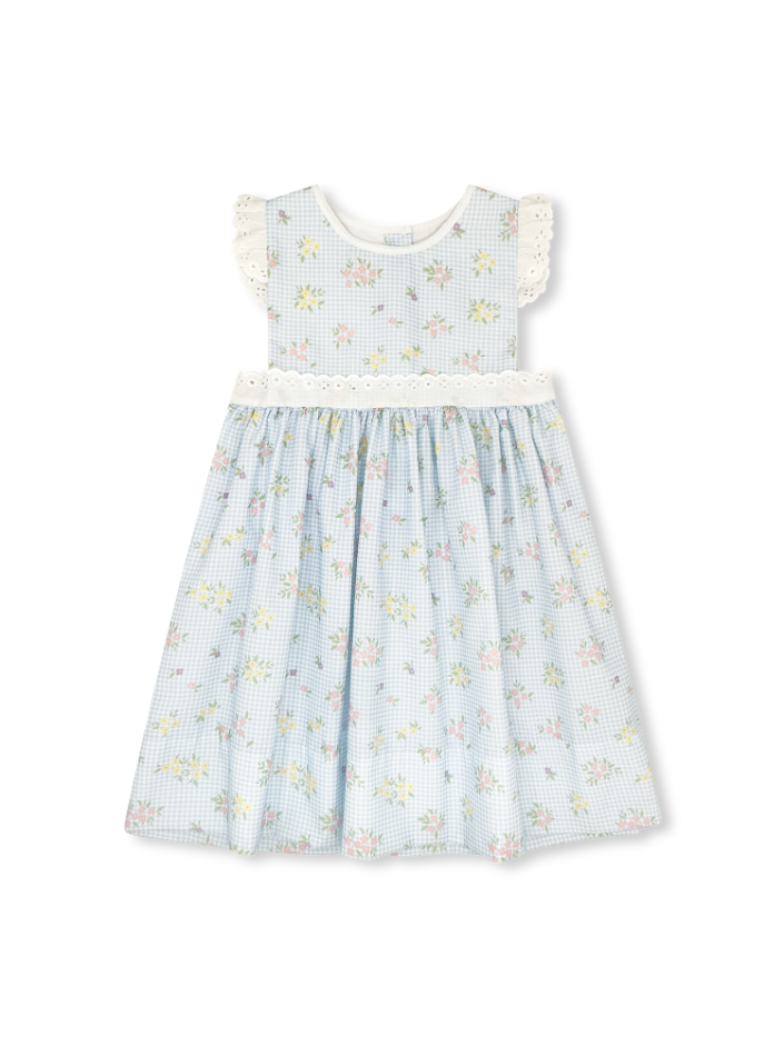 Pinafore Dress - Spring Time Blooms w/ White Eyelet