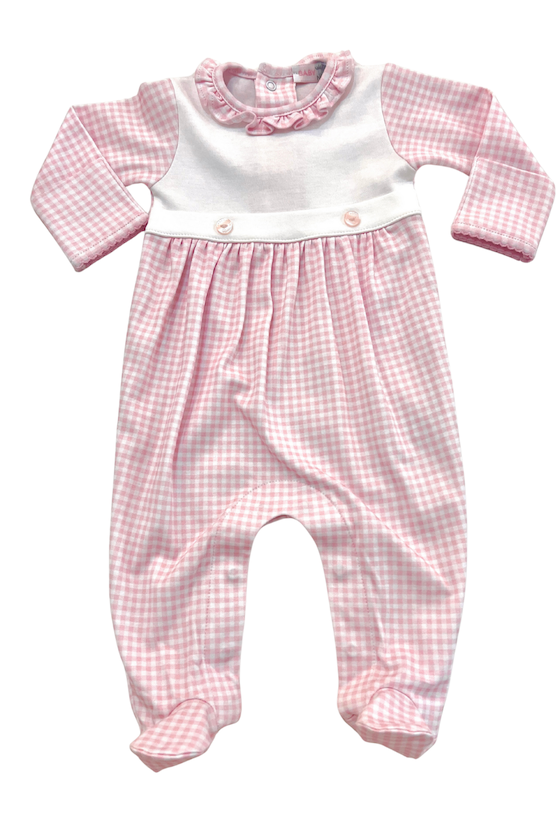 Pink Gingham Two Button Footie PGG-013