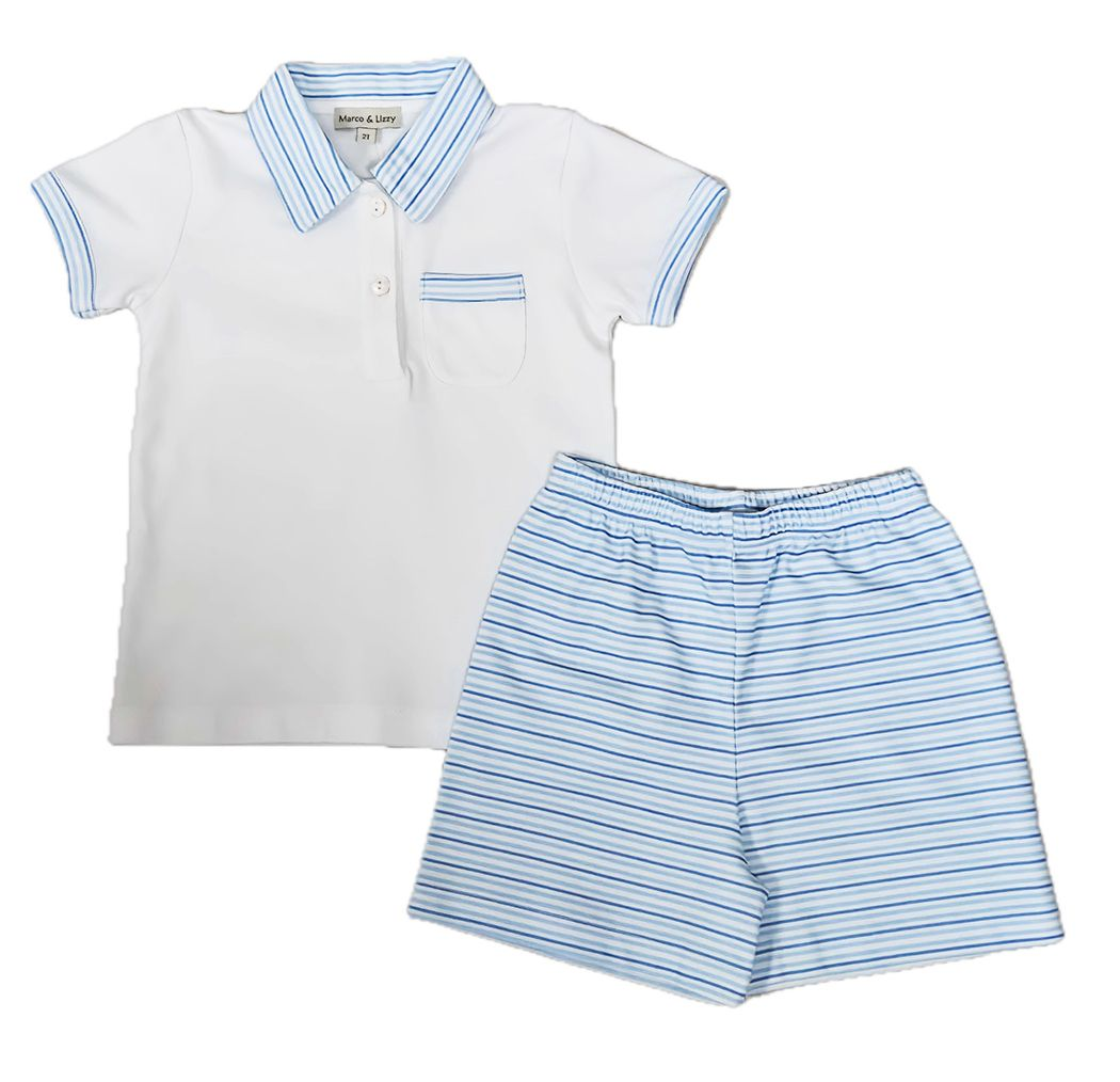 Blue Spring Flowers- Boy's 2 pc short set (M-25-195)