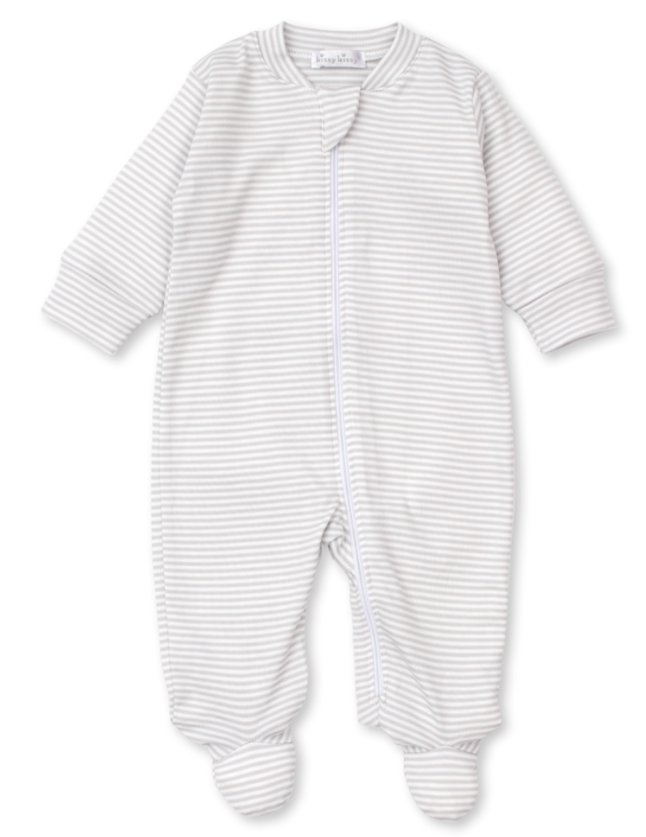 Basic Stripe Zipper Footie Grey