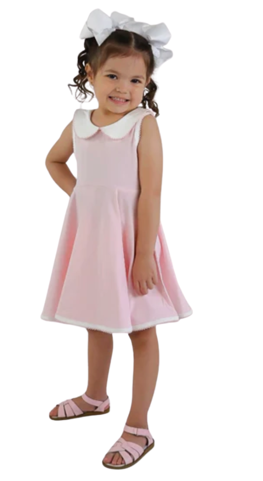 Powder Pink Proper Dress White Collar
