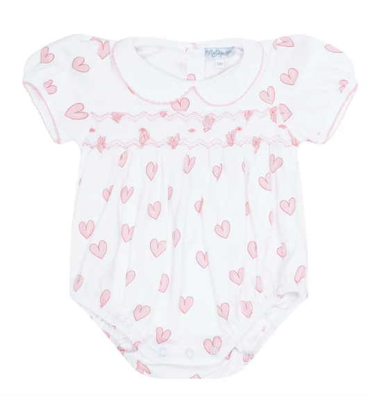 Heart Print Smocked Bubble