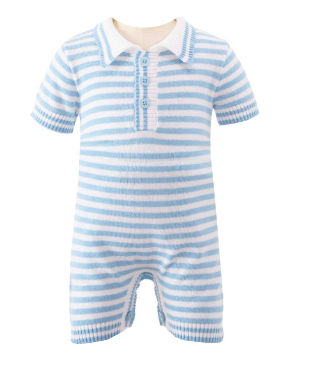 Blue Striped Knitted Babysuit