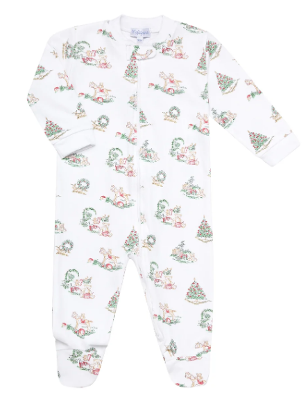 Christmas Toile Zipper Footie