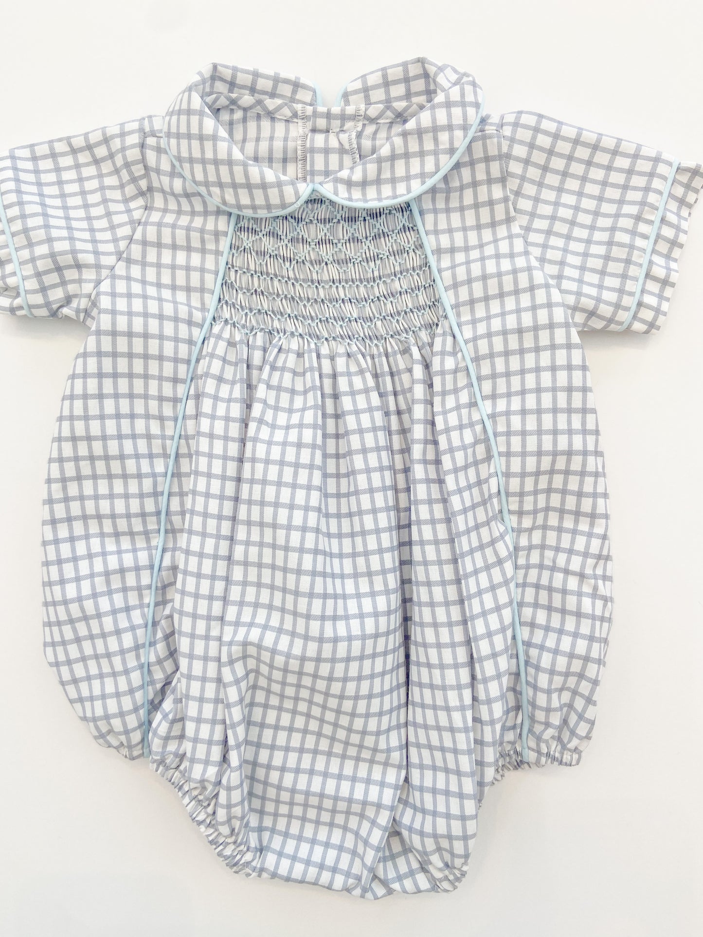 Silver Windowpane Blue Smocking Graham Bubble