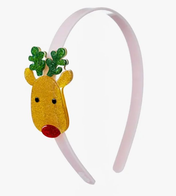 Reindeer Glitter Gold and Glitter Green Antler Headband