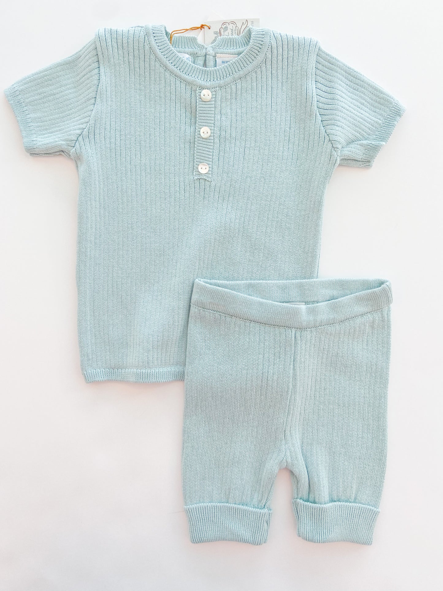 Mint Mock Button Short Ribbed Set 4809