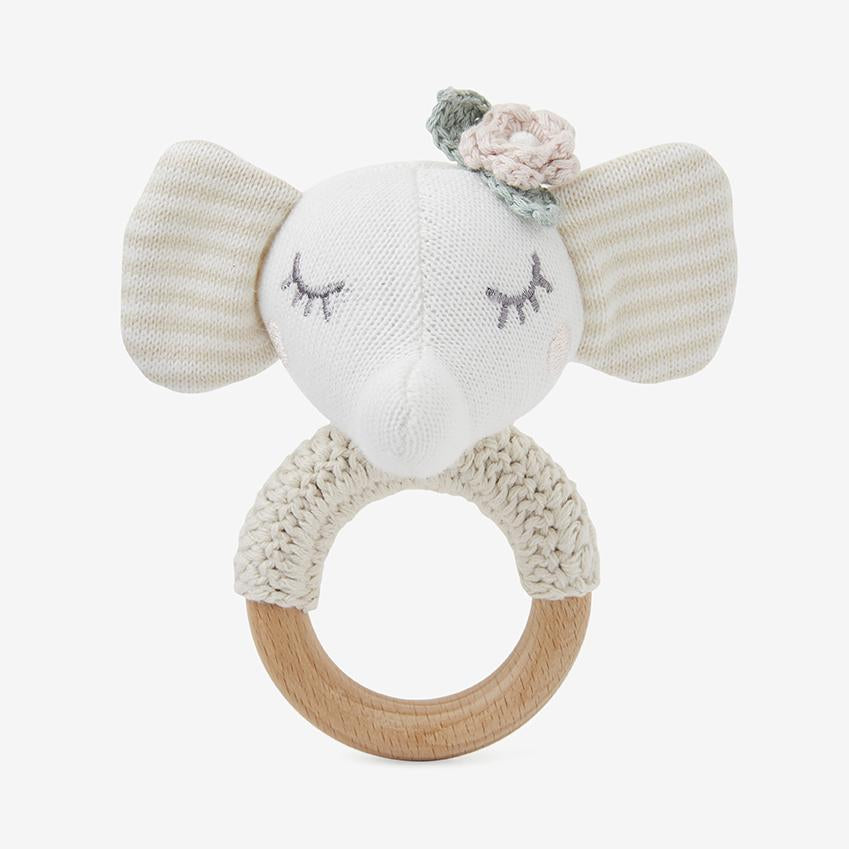 Elephant Princess Knit Baby Ring Rattle