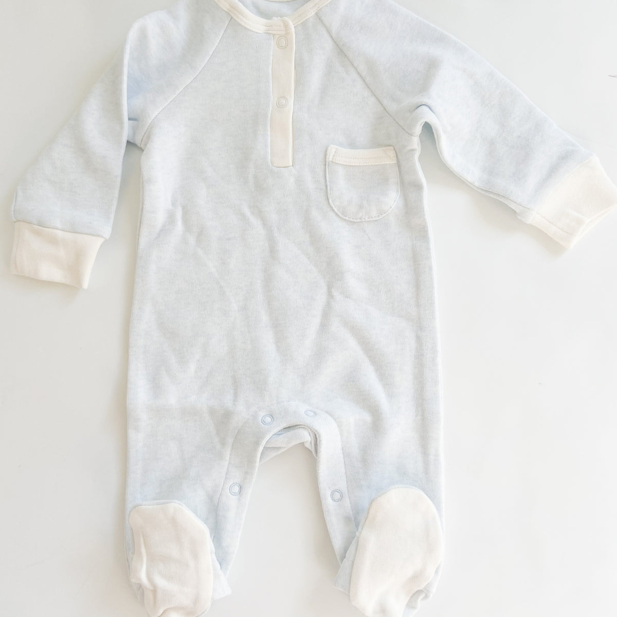 Cotton Rib Footsie Light Heather Blue Cream Trim