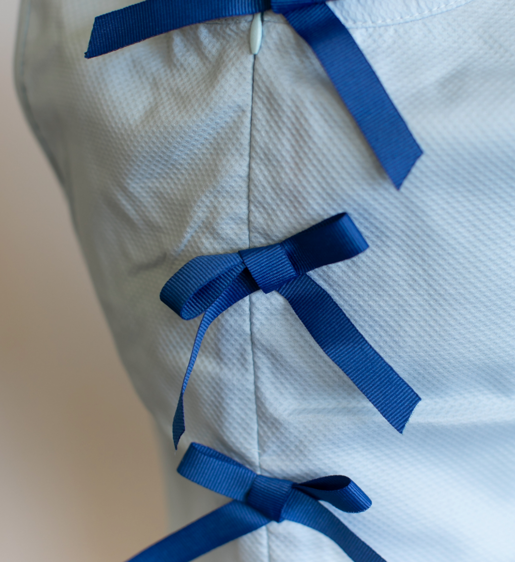 Sleeveless Tucker Top Pique Marine Blue Bows