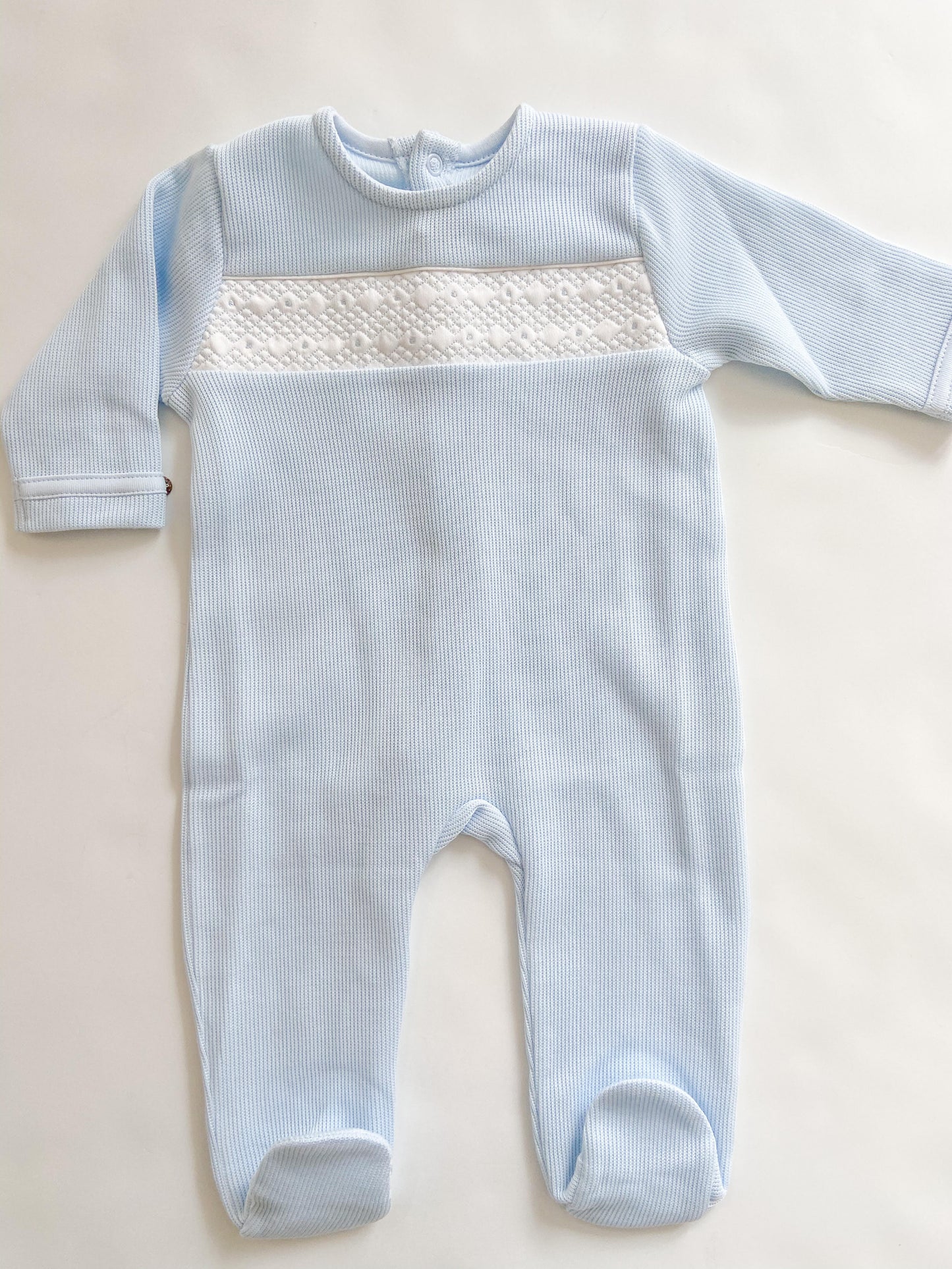 Lt Blue Jacquard Smocked Footie