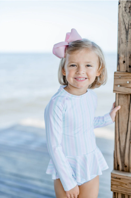 Poppy Peplum Rash Guard Set Pastel Stripe