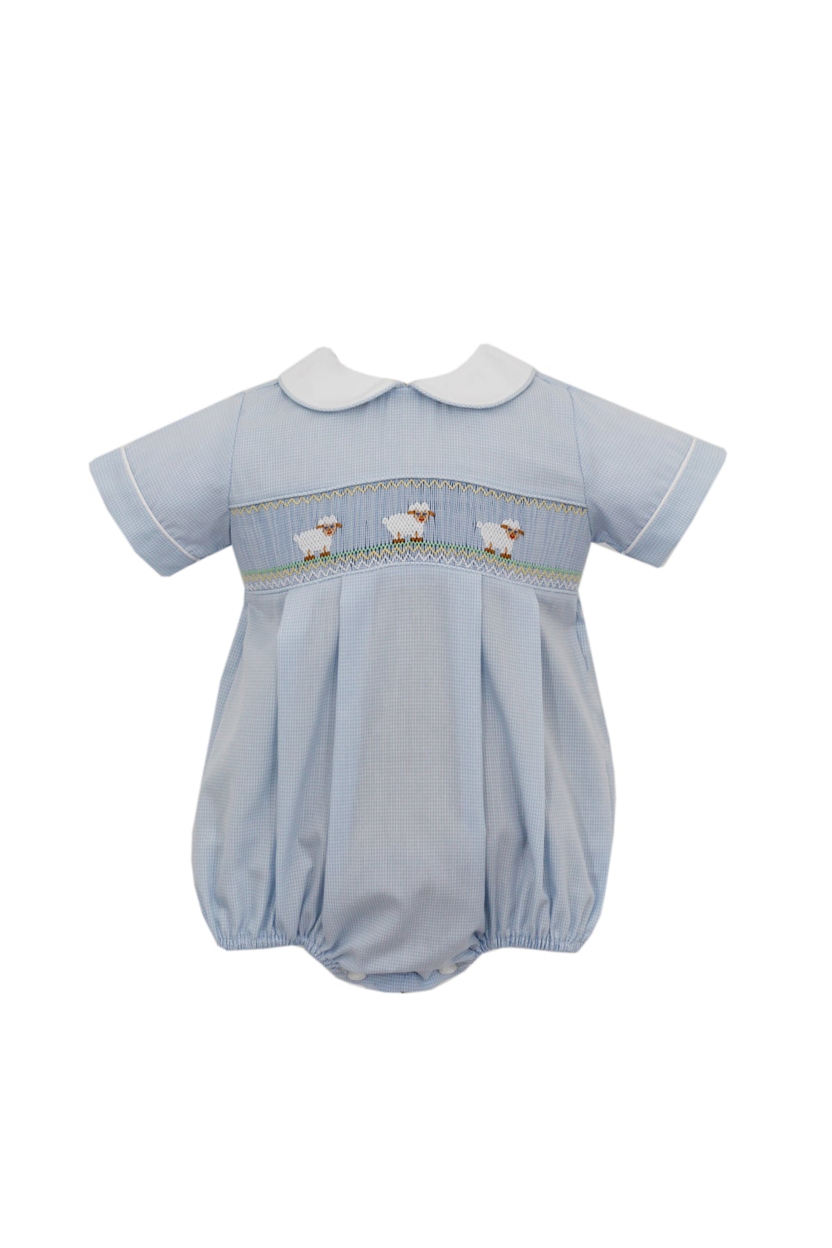 PETIT LAMBS- Boy's buble - Lt.blue micro gingham 122BB