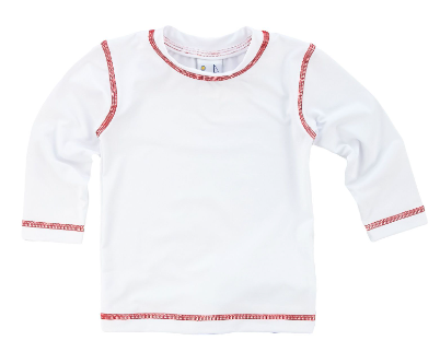 White Long Sleeve Rashguard With Red Stitching 1927
