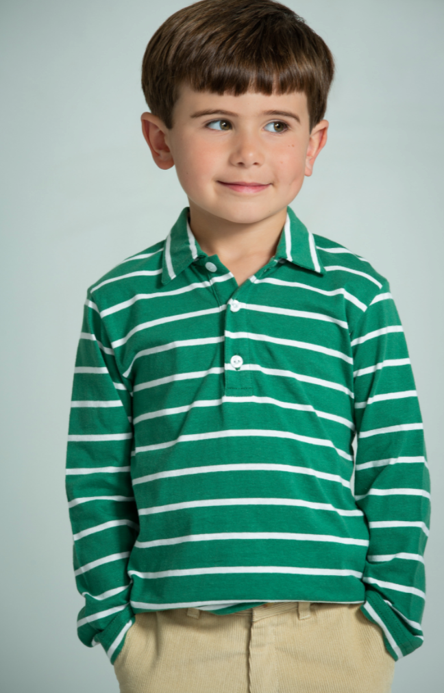 Long Sleeve Stripe Polo Hunter Green