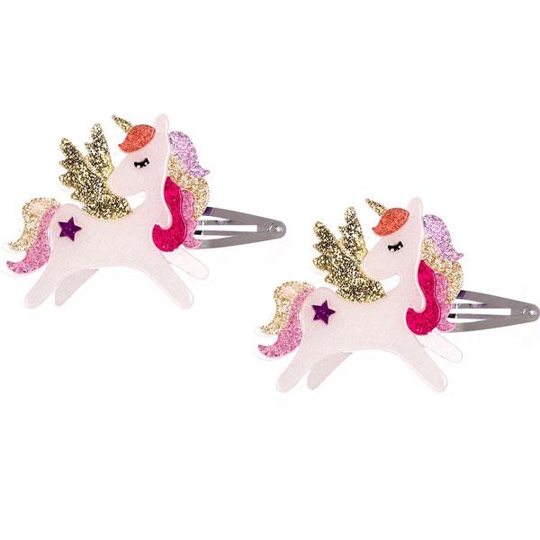 Unicorn Snap Clips Coral Glitter
