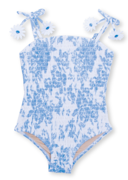Smocked 1 piece Blue Bouquet Swimsuit
