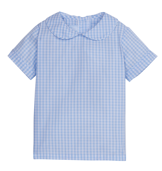 Short Sleeve Peter Pan Shirt Airy Blue Plaid