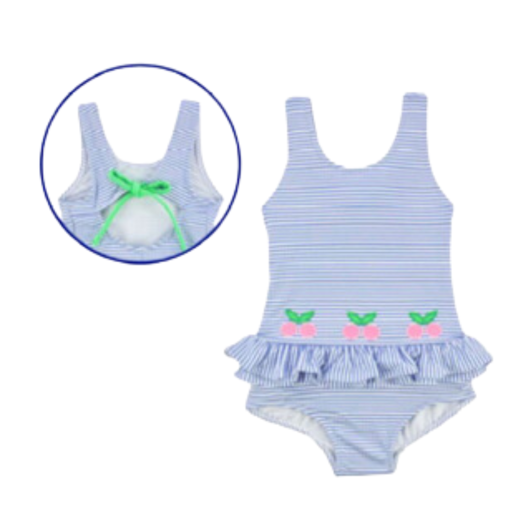 Pass the Sunscreen - Seersucker Swimsuit with Cherries