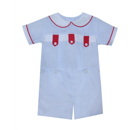 Blue Camden Button on Suit w/ Red Tab