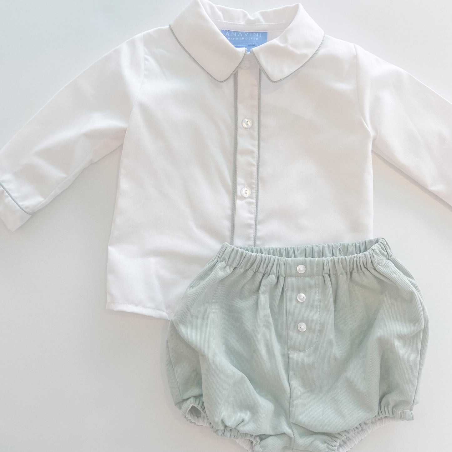 Mint Corduroy Long Sleeve Diaper Set