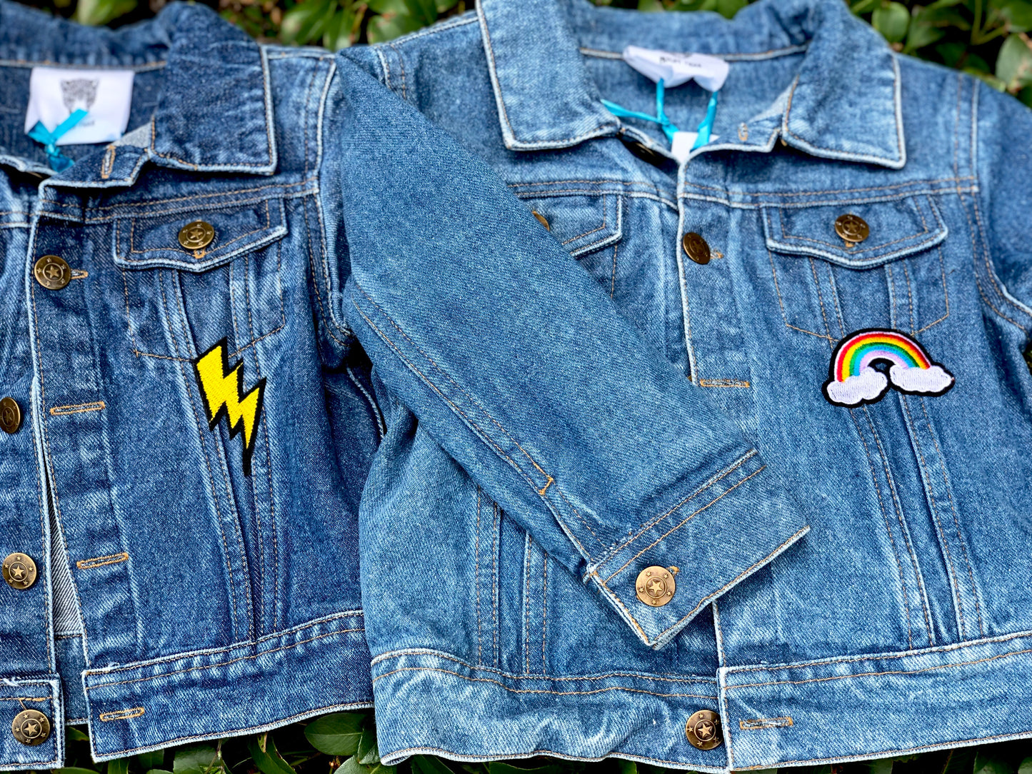 CUSTOM DENIM JACKET- Basic Rainbow Letters NAME ONLY