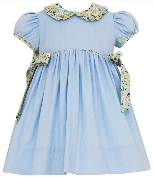 GROUP 1 CORDUROY DRESS BLUE FLORAL TRIM 171D