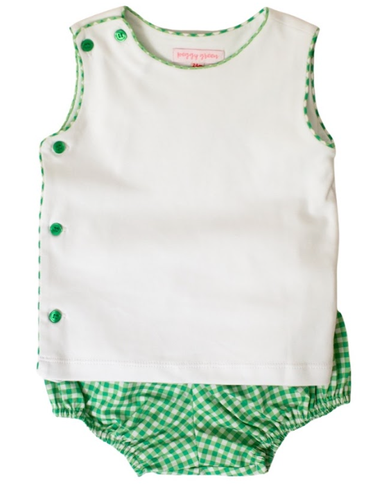 Beau Diaper Set Green Gingham Pima Top