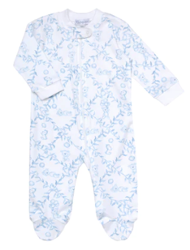 Bear Trellace Zipper Footie Blue
