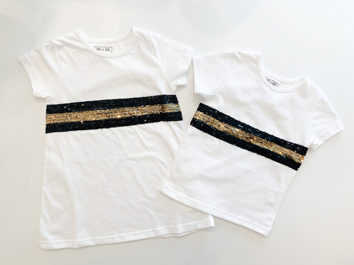 Saints Sequin 3/4 Short Sleeve Crew Neck Dress