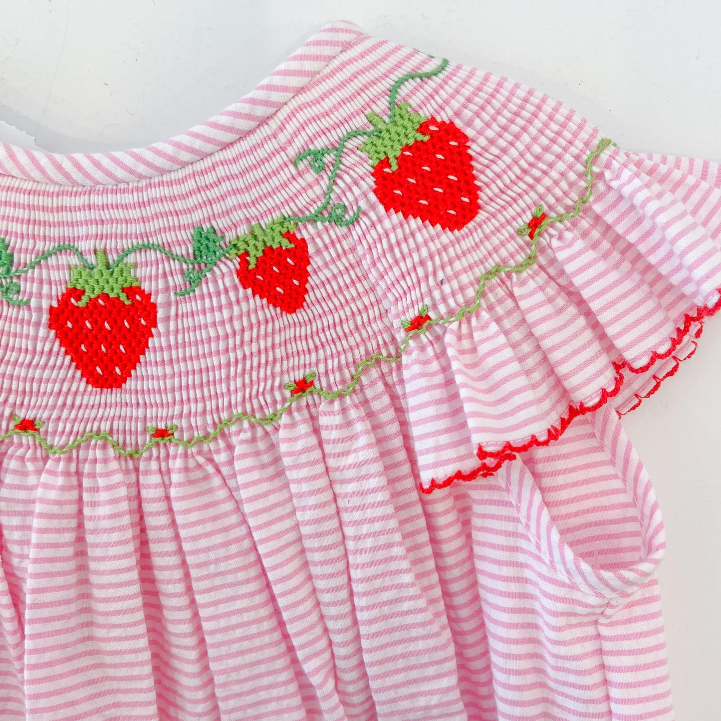 Strawberries Angel Wing Dress Seersucker