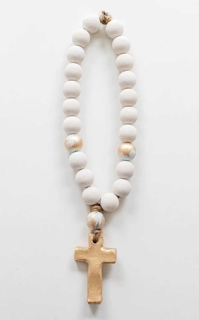 Stewart Cross Blessing Bead White/blue