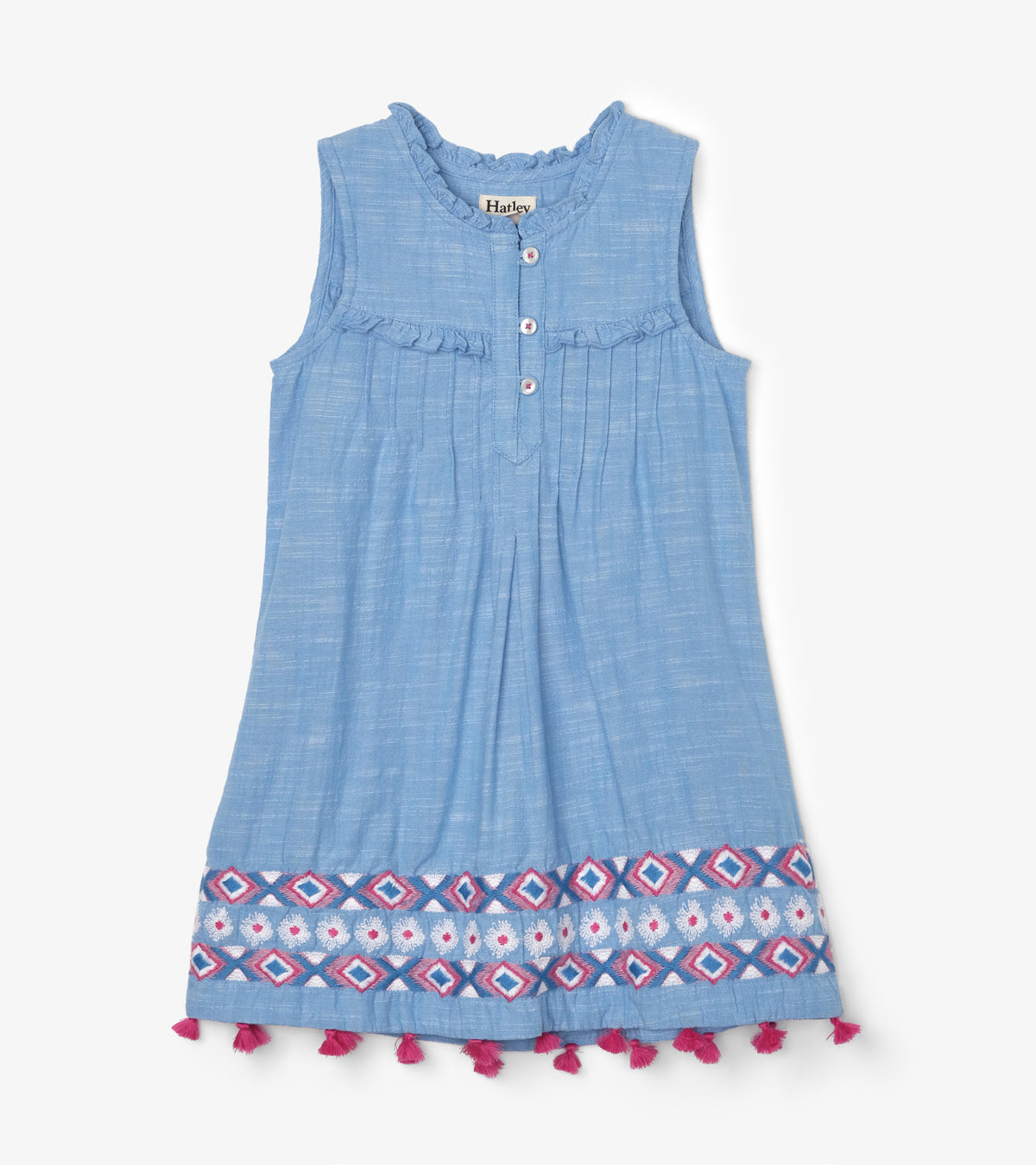 Chambray Floral Pin Dress-Toddler girls