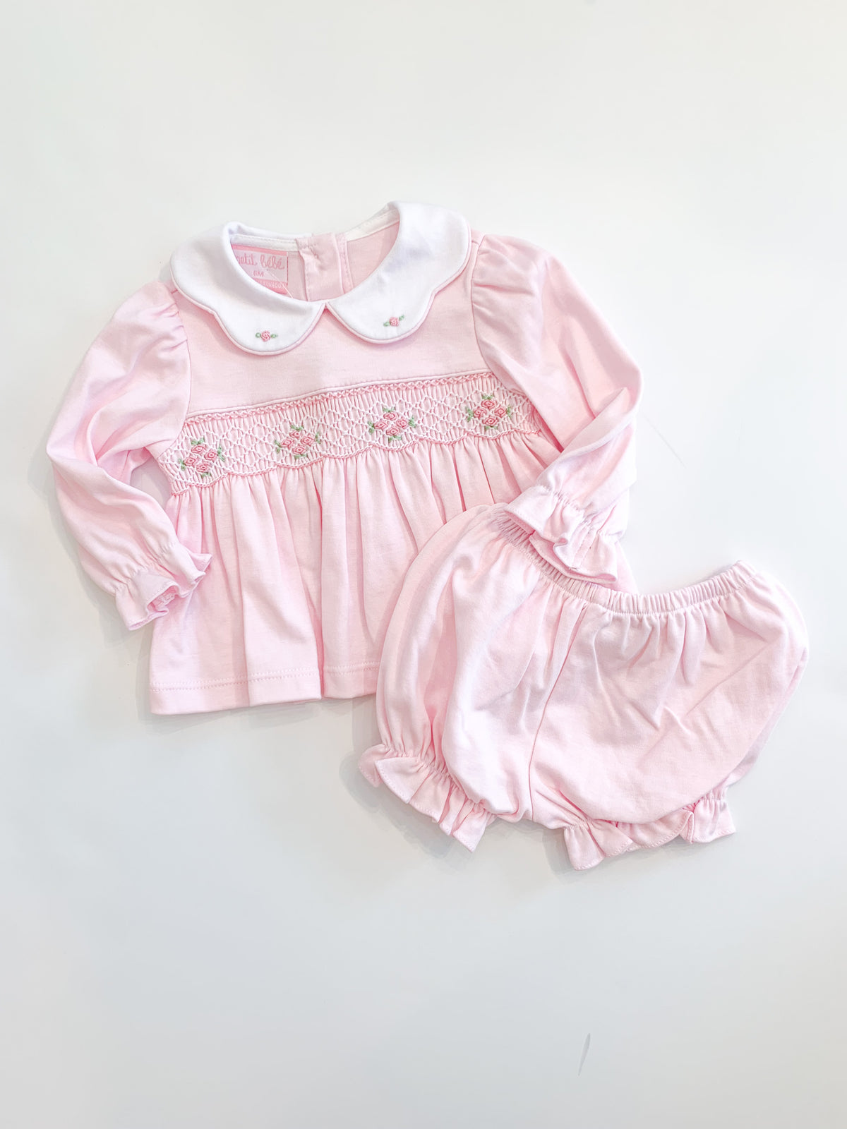 White Scallop Collar Bloomer Set Geometric Smock 401C