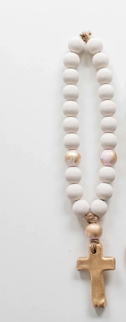 Ruthie Cross Blessing Bead White/Pink