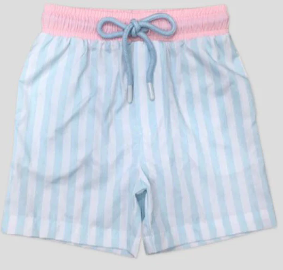 Boys Swim Short Light Blue Stripe