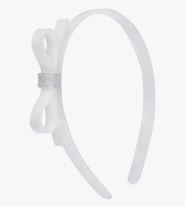 Satin White Thin Bow Headband Glitter Band
