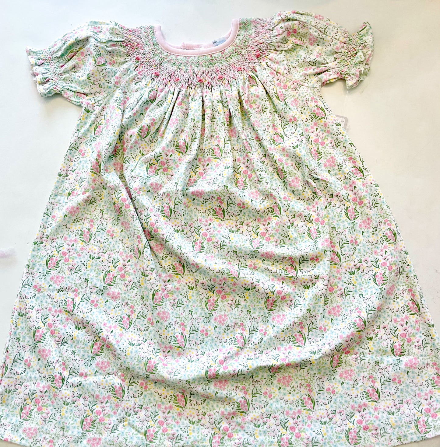 Mya Floral Hand Smocked Pima Bishop Dress