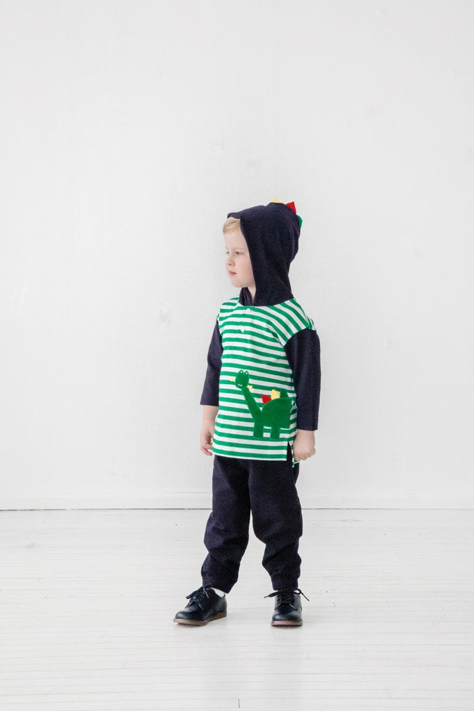 Green Stripe Hoodie with Dinosaur - Toddler Boys