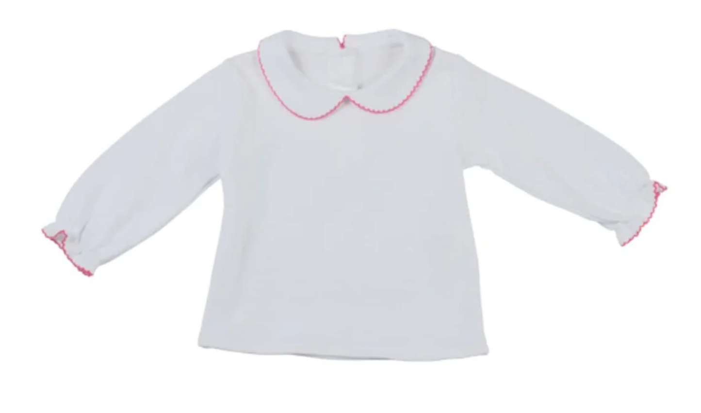 Long Sleeve Blouse with Fuschia Picot 3837